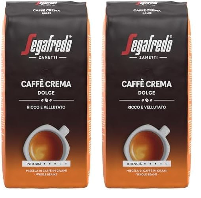 Segafredo Zanetti Caffè Crema Dolce - Grains entiers (paquet de 1 kg) - Convient pour Caffè Crema - Grains de café torréfiés légèrement à moyennement au goût doux et équilibré (paquet de 2)