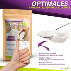 Vita2You Bio Lait écrémé en poudre 1000g - 100% Bio Qualität - pour la pâtisserie - Kaffeeweißer - Milchpulver für Joghurts - 1kg - Premium Qualität