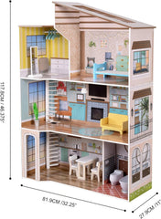 Olivia's Little World Maison de poupée interactive en bois à 3 étages de style méditerranéen contemporain pour enfants avec 17 accessoires de meubles de poupée multicolore TD-13551B