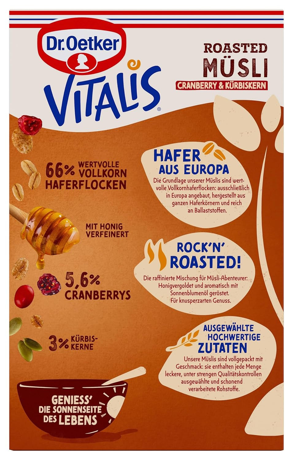 Dr. Oetker Vitalis Muesli grillé aux canneberges et graines de citrouille : Muesli grillé aux canneberges séchées, paquet de 8 (8 x 501 g)