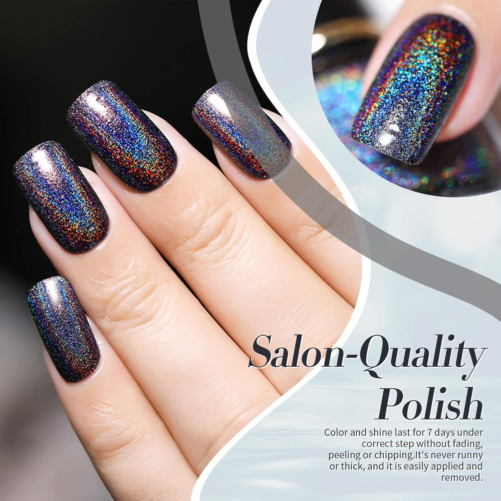 Vernis à ongles à paillettes Born Pretty, vernis à ongles noir brillant à paillettes arc-en-ciel Super Shine