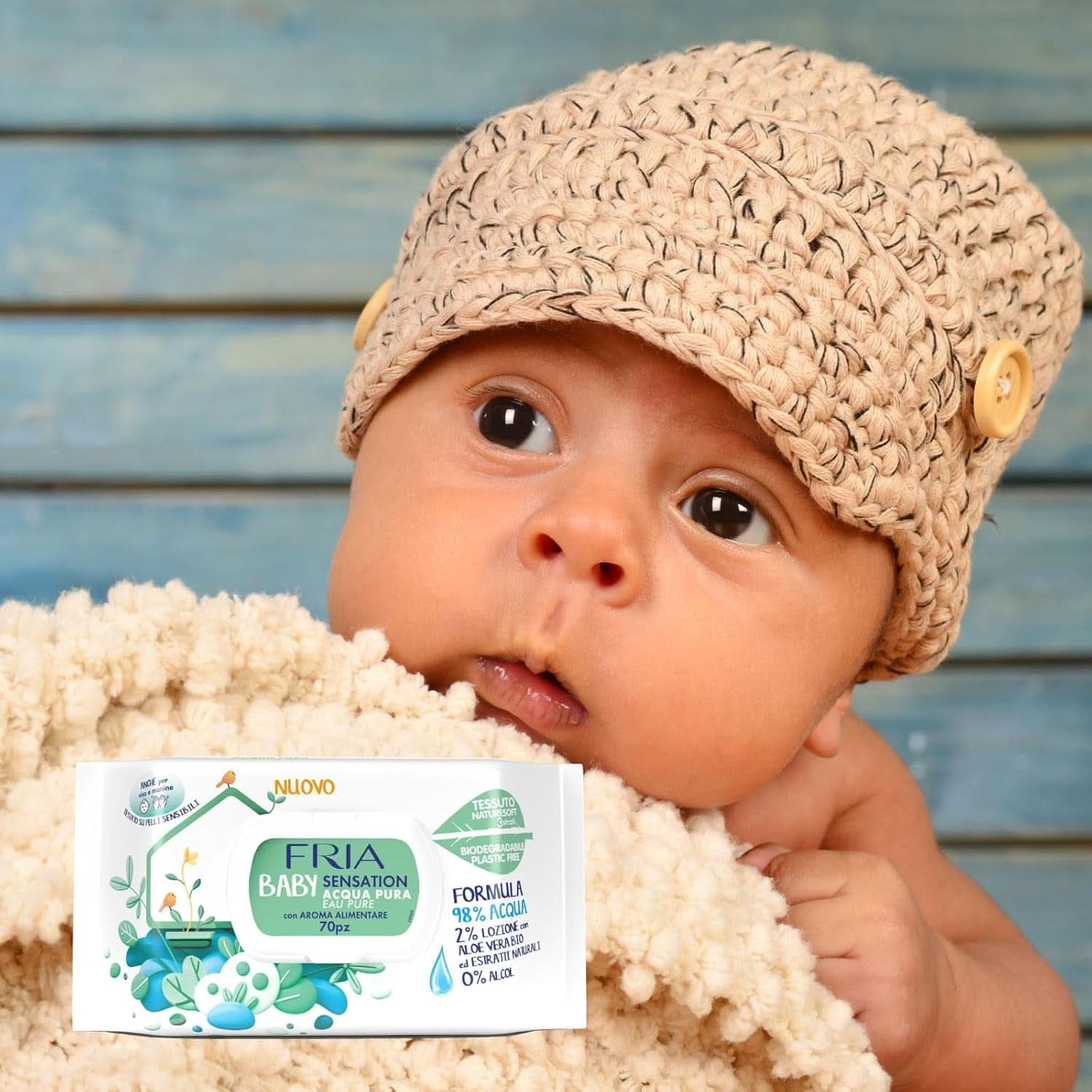 Lingettes à langer Baby Sensation à l'eau pure, formule à 98% d'eau purifiée avec effet nettoyant pour la peau, testées dermatologiquement, pack économique Lingettes humides pour bébé Naty Shop