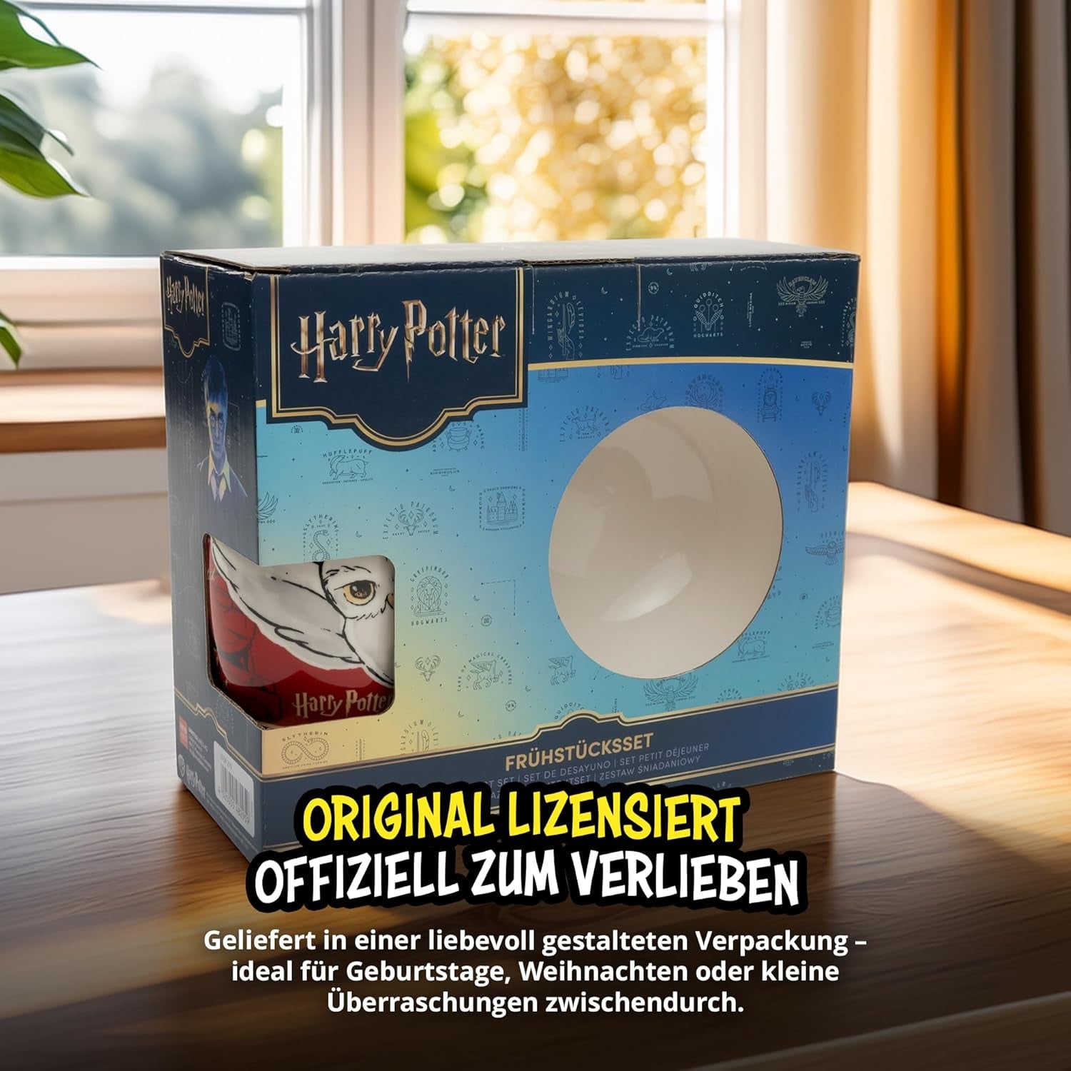 Service de table Harry Potter 3 pièces, rouge, service de petit-déjeuner en porcelaine avec assiette Ø 19 cm, tasse 220 ml et bol 330 ml, service de table