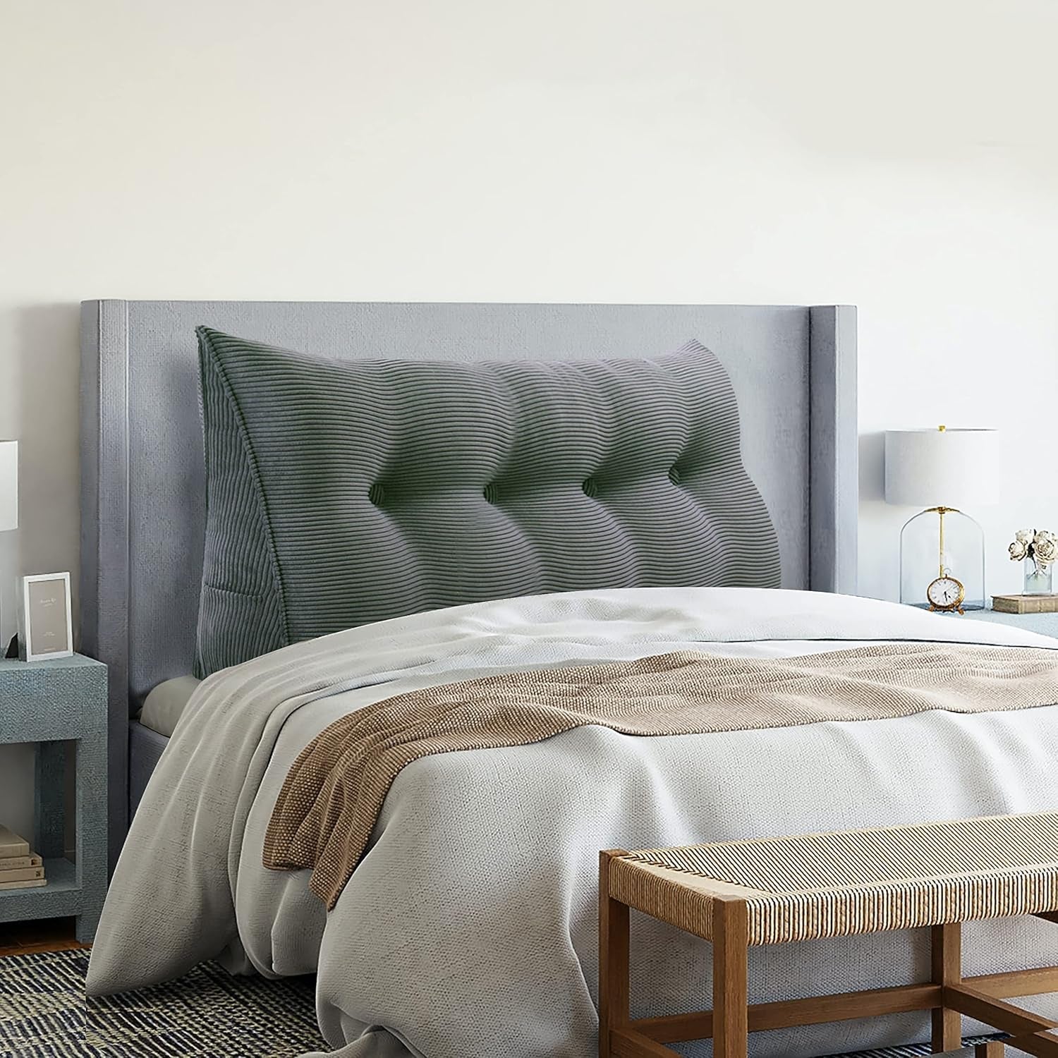 Pernă Johnear cu pană, pernă de citit pentru pat și canapea, pernă pentru spătar, pernă pentru tăblie, pernă lombară triunghiulară mare (gri, 45 cm)