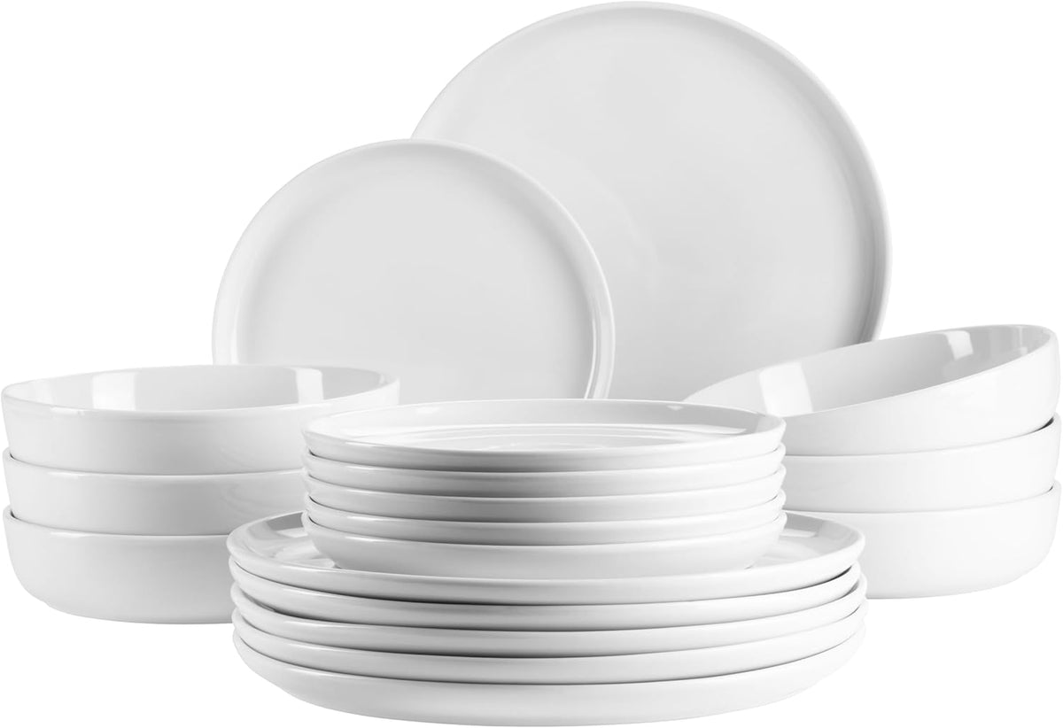 MÄSER, série Navina, service de table pour 6 personnes, vaisselle en porcelaine blanche, intemporelle, porcelaine, blanc