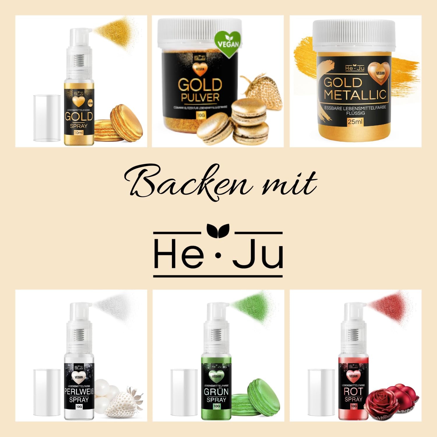 He-Ju Food Color Spray Gold 10g Poudre d'Or Comestible Vegan et Paillettes Comestibles Gratuites E171 pour Boissons