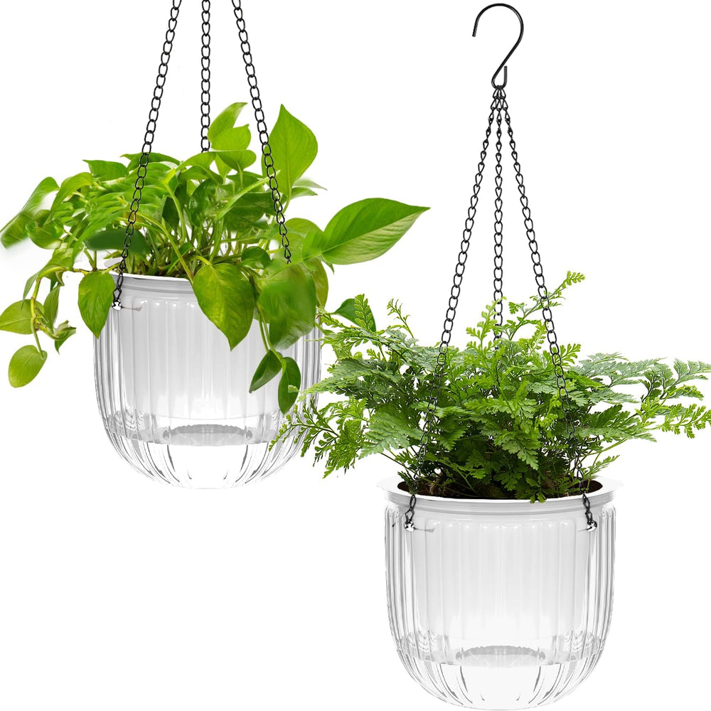 Lot de 2 jardinières suspendues à arrosage automatique, pot de fleur suspendu d'intérieur de 16,5 cm avec 3 crochets et trous de drainage pour une utilisation intérieure et extérieure, plafond, balcon et décoration murale (gris)