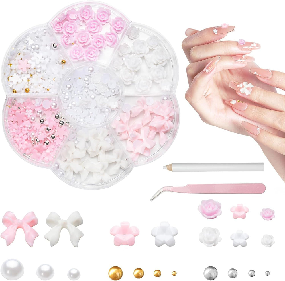 3D Nail Charms, Nail Art Charms Schleifen, Blumen Und Perlen, Nagel Charms Aus Harz, Nageldekorations Sets, DIY Charms Nägel, Nagelanhänger