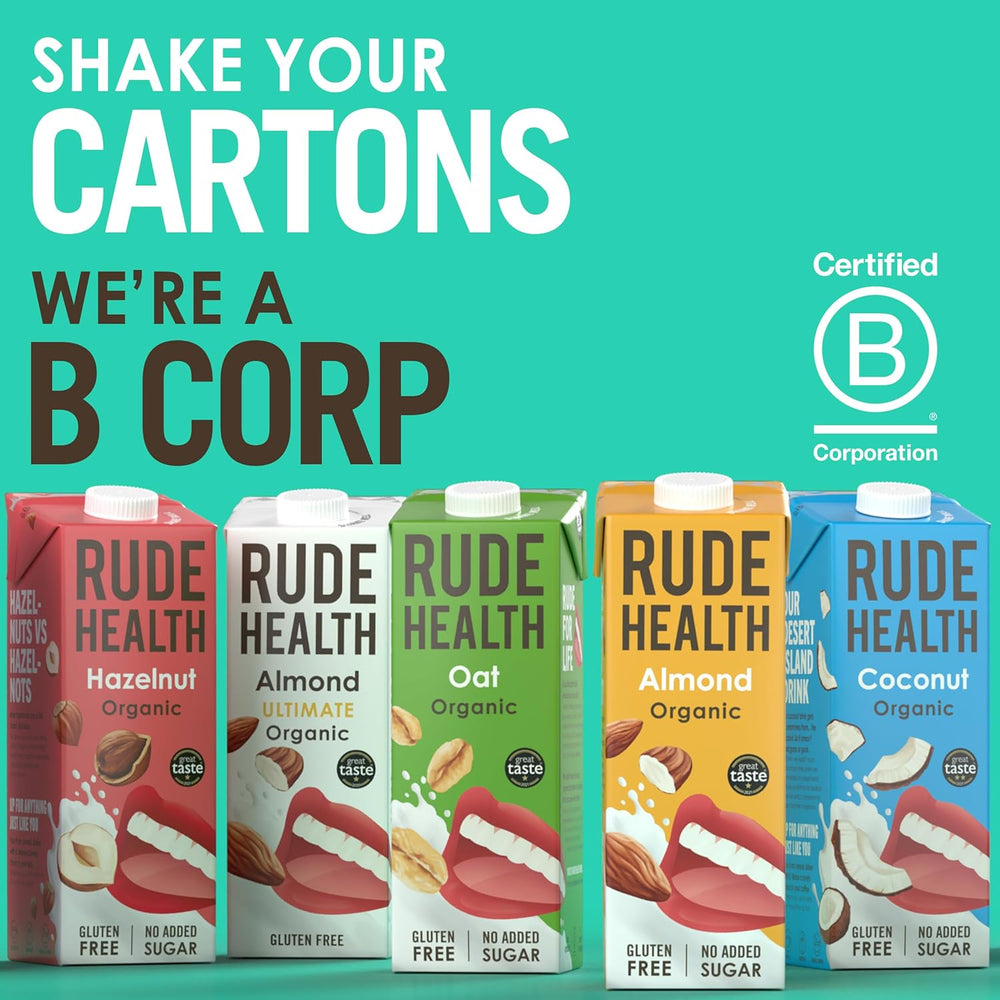 Rude Health 6 x 1 Litre Bio-Cashew-Drink, 100% naturel Bio-Getränk, sans gluten, sans gluten, preisgekrönt, sain et végétalien, 100% emballage recyclable
