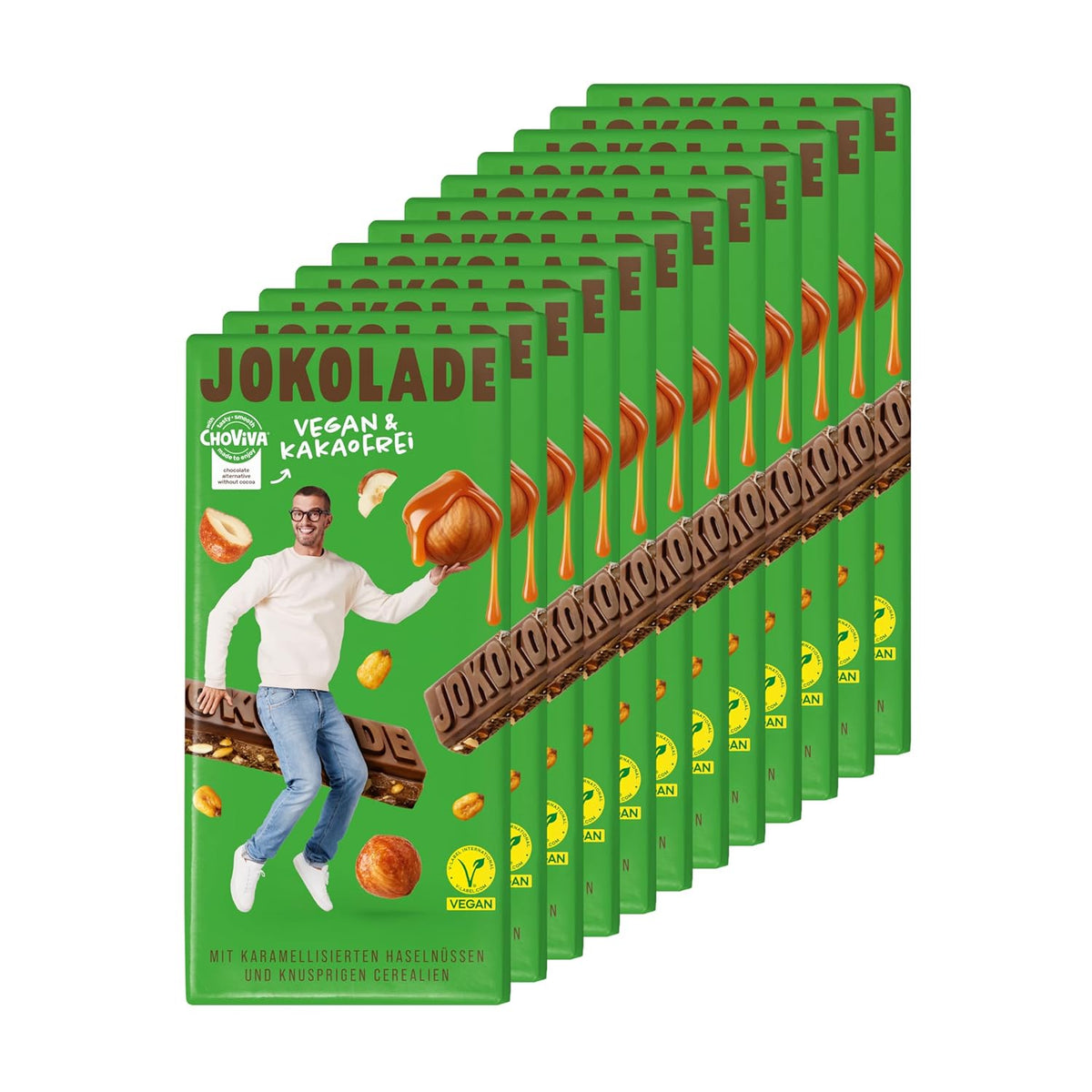 JOKOLADE 12 barres x 140g Forfait économique | Aux cacahuètes caramélisées et céréales croquantes | Vegan et sans cacao