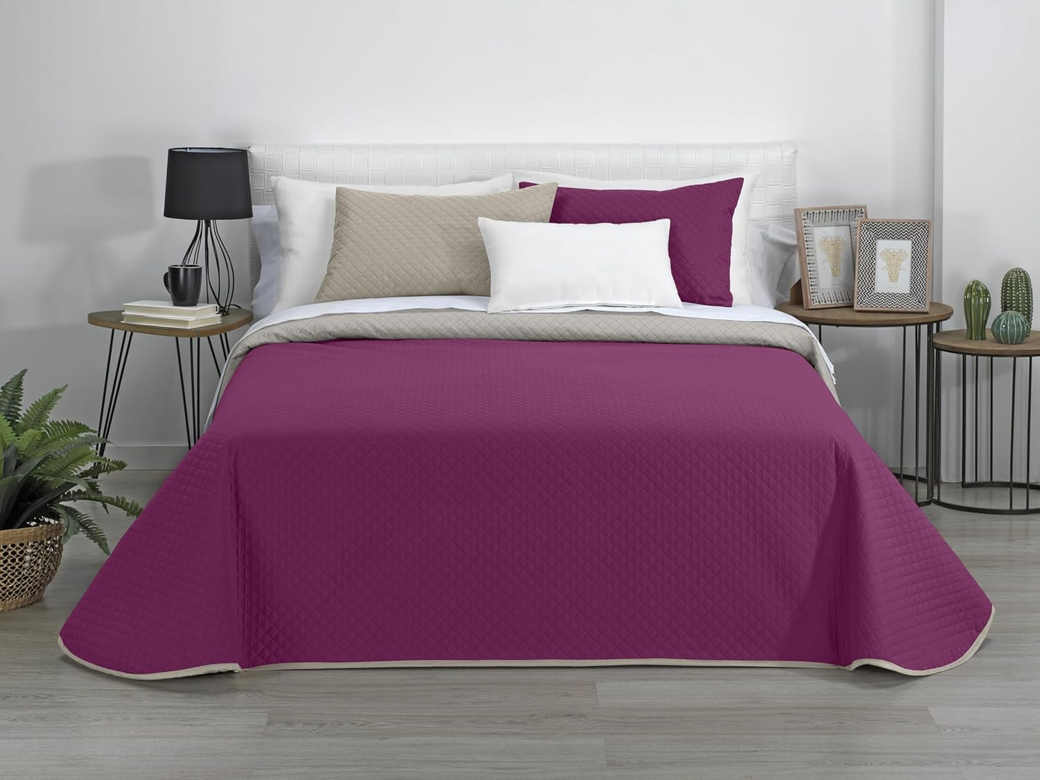 Estoralis | AVA | Courtepointe boutique réversible | Pour toutes les saisons | Couleur - Beige/Fuchsia | Pour lit 120/135 cm. lit. (230 X 270 Cm. Ancho X Alto) | Couette matelassée Couettes et couettes Naty Shop