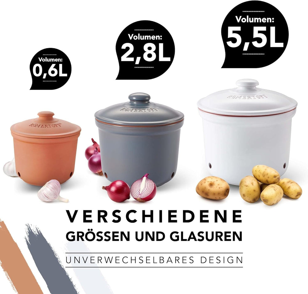 Pot à ail Römertopf pot frais en argile naturelle pour une longue durée de conservation des aliments comme l'ail Ø 12,5 cm blanc Boîtes de conservation alimentaire Naty Shop