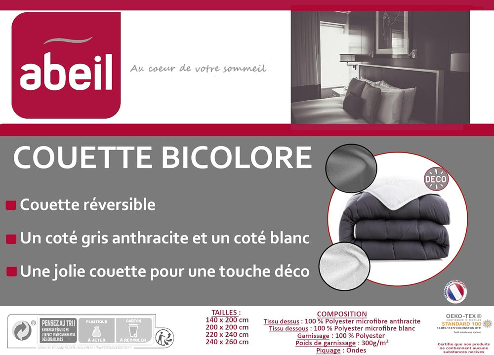 Couette Abeil, Bicolore, 220 X 240 Cm, Blanc et Gris Couettes et quilts Naty Shop