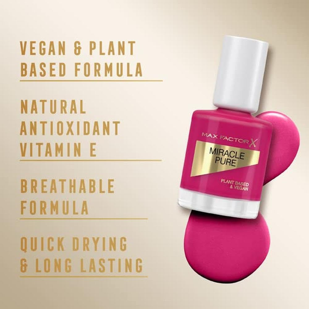 Vegan Max Factor Miracle Pure Nail Color 265 Fiery Fuchsia Longue Durée Séchage Rapide 12 ml