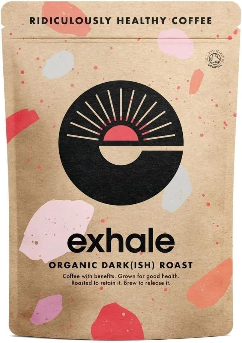 EXHALE Bio GANZE BOHNEN – Dunkel Gerösteter Kaffee – Emballage 450g – Sans mykotoxines et sain pour le café Bulletproof – Origine unique et 100% Arabica Bohnen