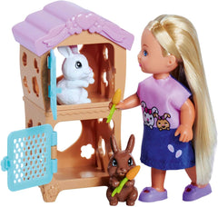 Simba Steffi Love Rabbit Family 12 cm 29 cm Cage à lapin poupée de jeu et poupée avec deux lapins, à partir de 3 ans