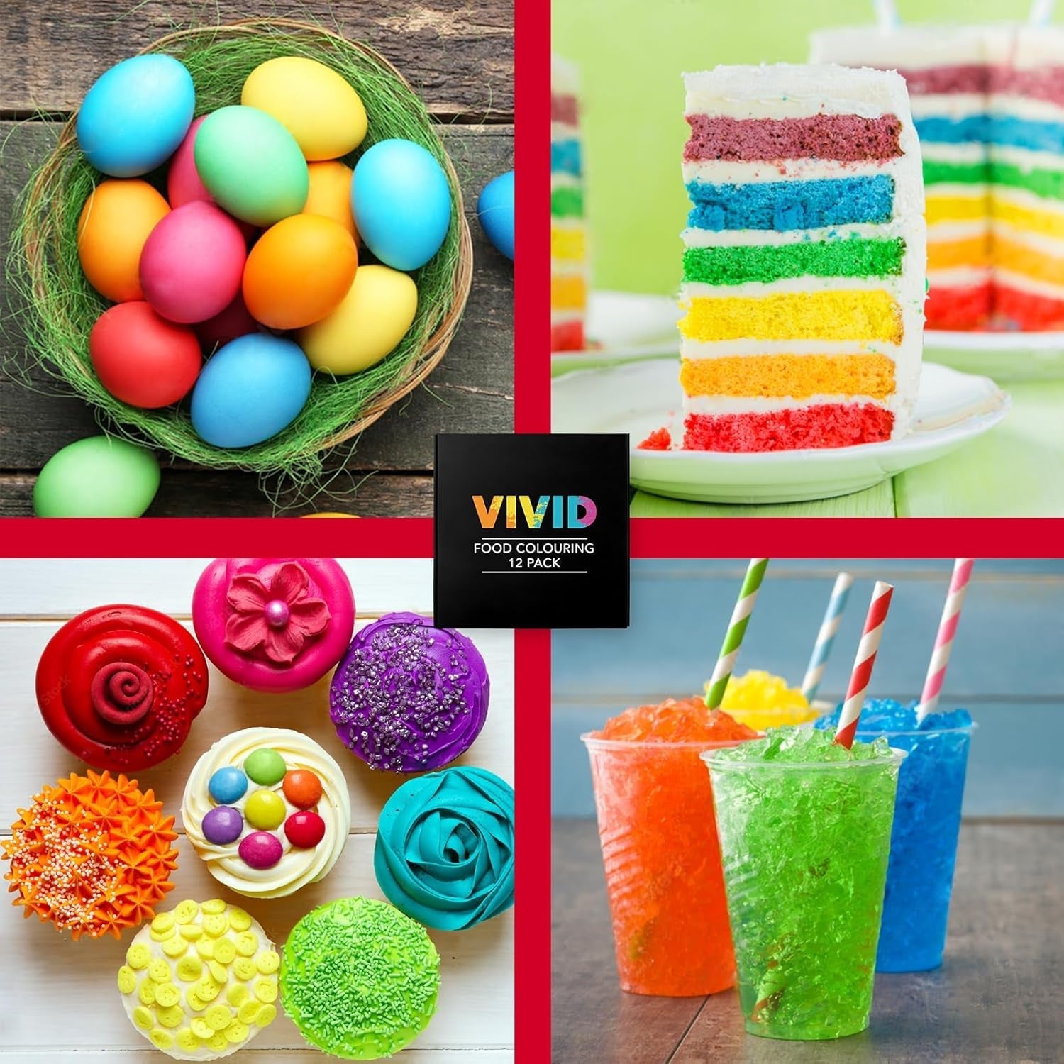 Colorant alimentar VIVID 12 x 10ml - Coloranți alimentari lichizi concentrați comestibili pentru copt torturi, prăjituri, fondant - Culori vibrante pentru decorare și gătit, aerografare, săpunuri DIY