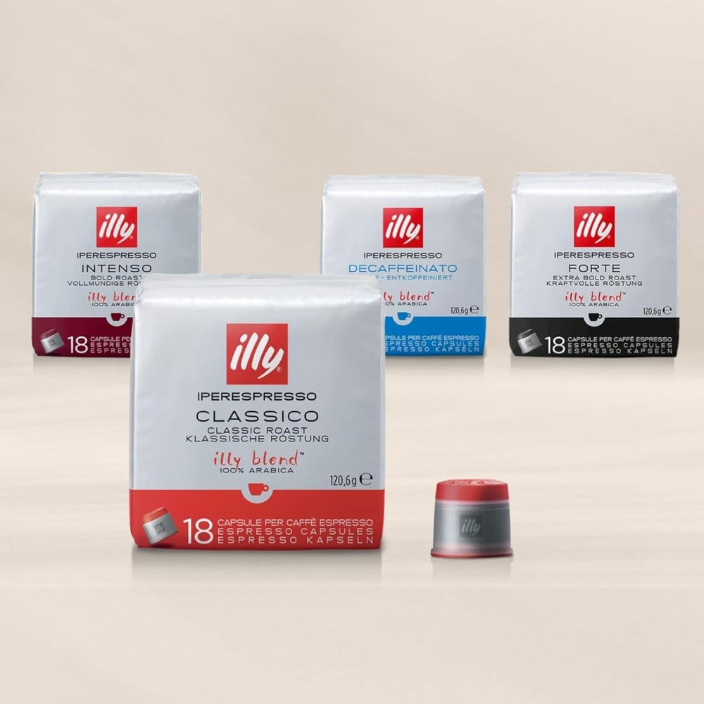 illy, Capsules Iperespresso CLASSICO, 100% Arabica avec notes de fleur d'oranger et de jasmin, goût sucré et arrière-goût sucré, 6 paquets de 18 capsules (Insgesamt 108 Capsules)