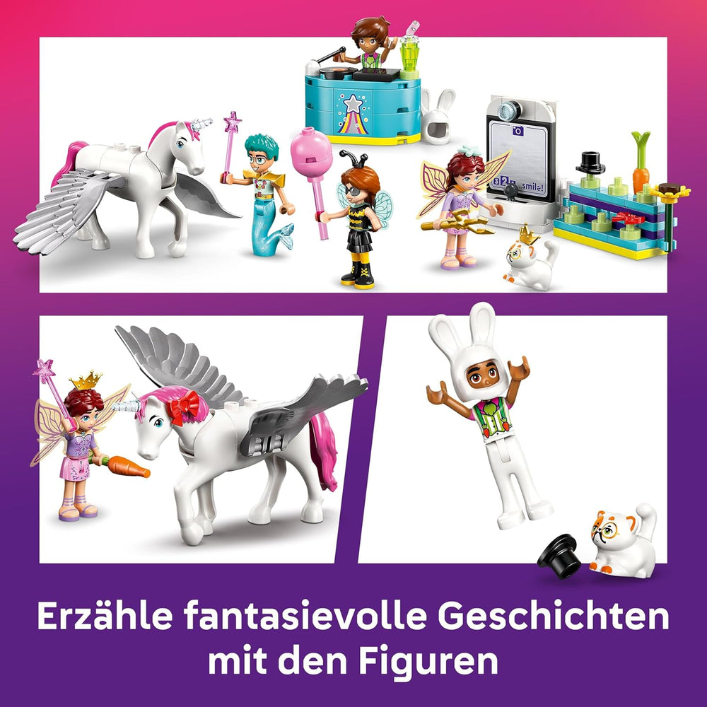 LEGO Friends Fête costumée avec un cornet et des frais - Un jeu pour les filles à partir de 6 ans - Une fille, un DJ-Pult, 4 mini-poupées, le Katze Churro et un Pferdefigur sowie lustigem Zubehör - Idée cadeau - 42661