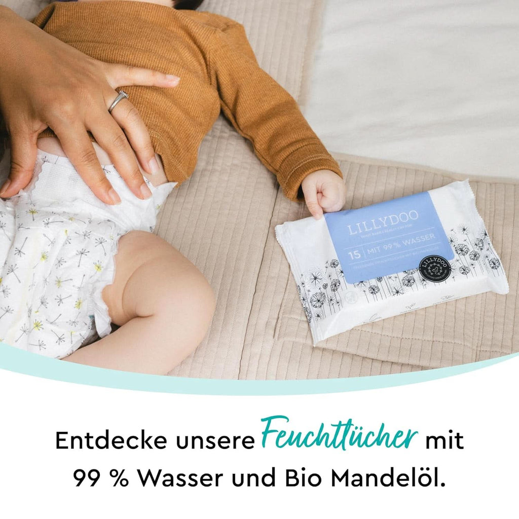 LILLYDOO Baby Feuchttücher Mit 99% Wasser, 10 X 15 Stück (150 Feuchttücher), 100% Plastikfreies Tuch, Ohne Parfüme & Mild Wie Watte Und Wasser (FSC Mix) Servetele Umede Bebelusi Naty Shop