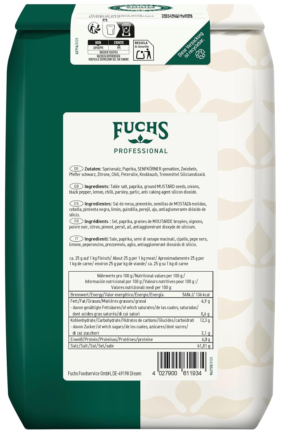 - Kotelett et Schnitzel Gewürzsalz | Grill-Würzmischung für Kurzgebratenes | Qualité professionnelle pour grossistes | Sac recyclable de 1,5 kg