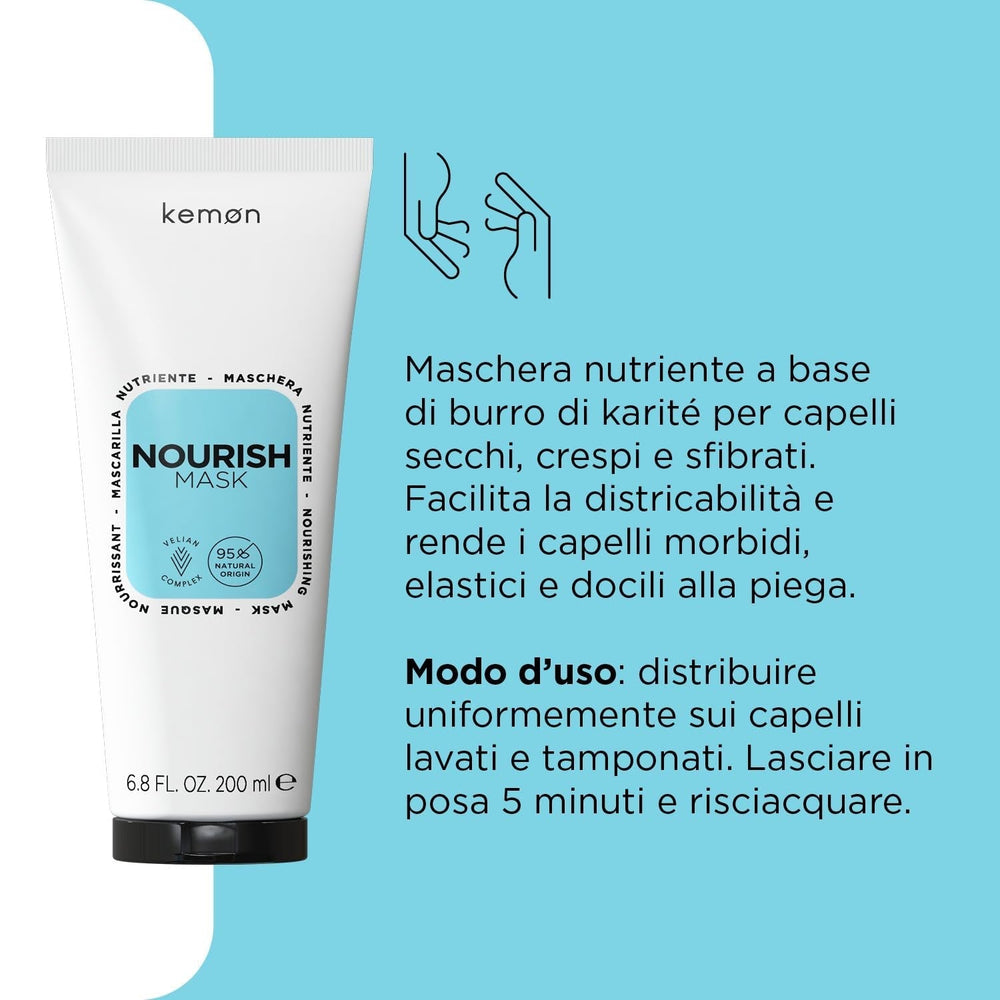 Kemon - Nourish Mask, masque nourrissant pour cheveux cassants, secs et bouclés, à base de beurre de karité, favorise le démêlage, pour cheveux doux, 200 ml Naty Shop Hair Mask