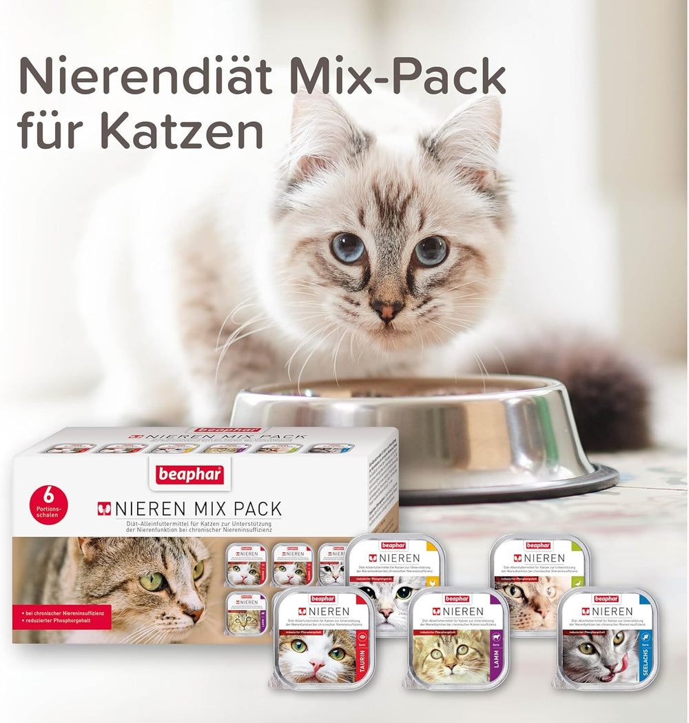BEAPHAR – Nierendiät Mix Pack – Diätalleinfuttermittel Für Katzen Mit Chronischer Niereninsuffzienz – Zur Unterstützung Der Renenfunktion – 6X 100 g