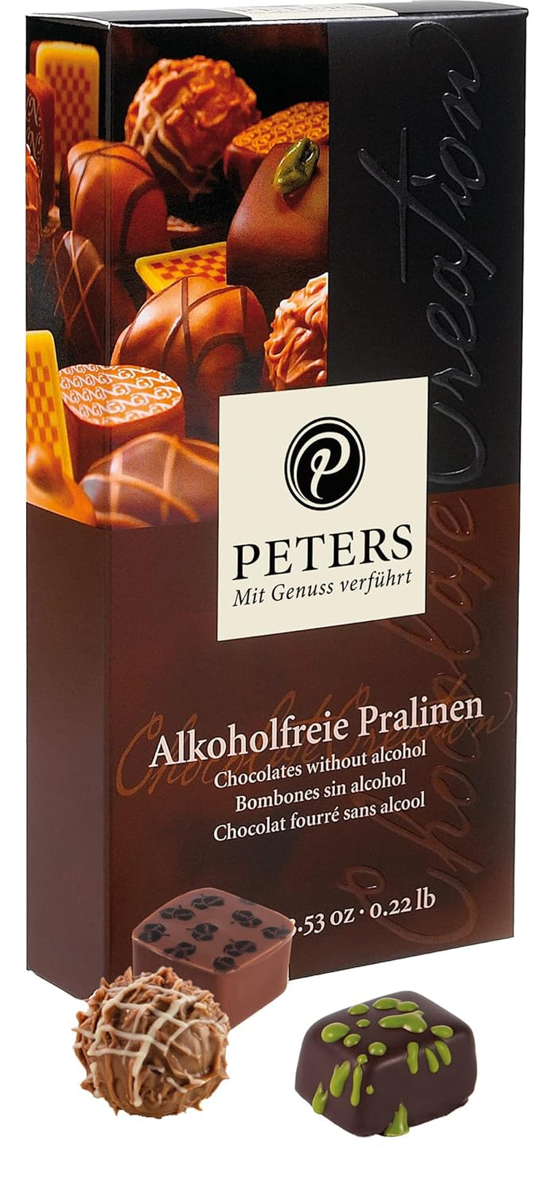 Peters, cutie cadou, amestec de praline cu sau fara alcool Bomboane de Ciocolata Naty Shop 100 grame Ciocolată fără alcool