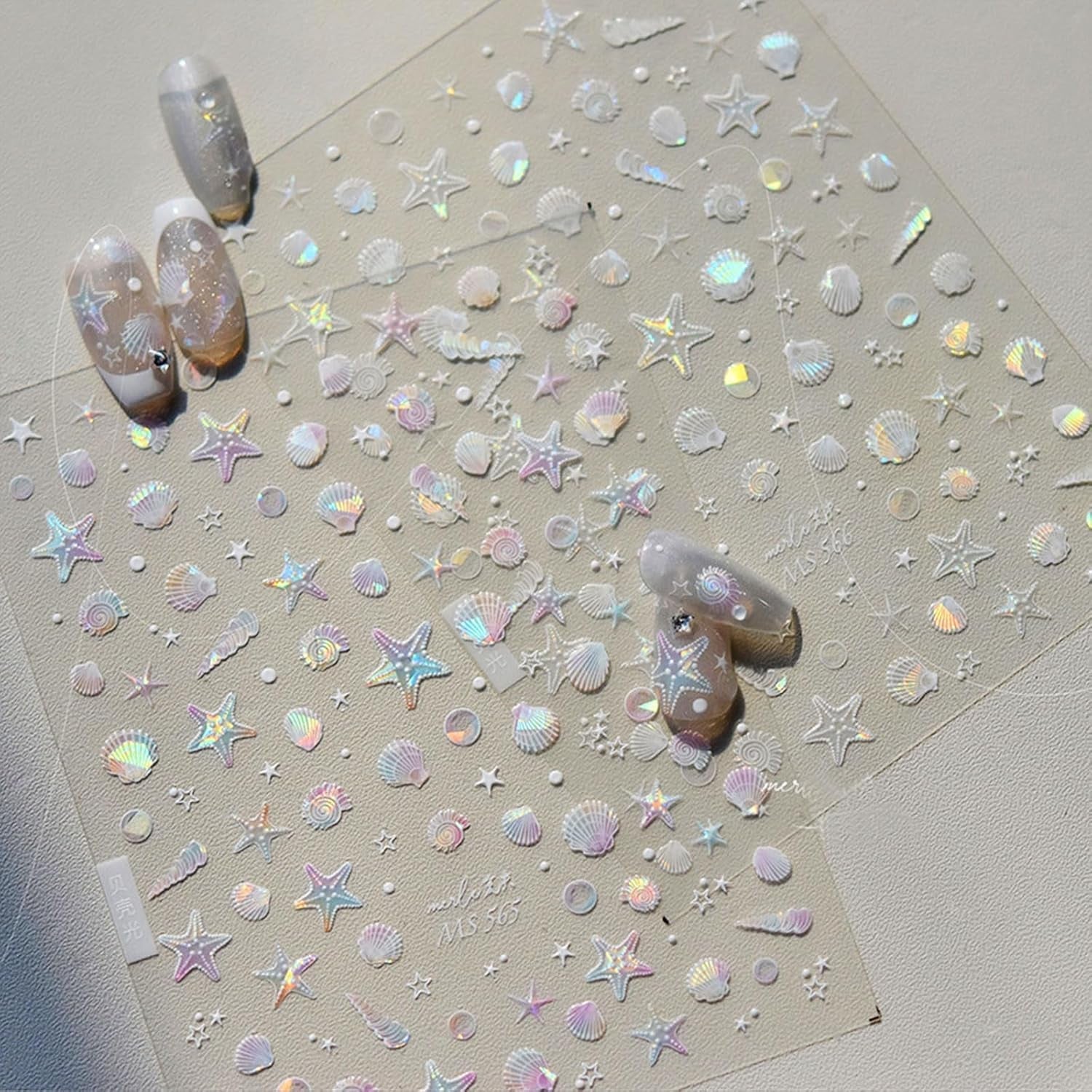 JMEOWIO Autocollant de manucure 3D Aurora Muschel Seestern Nail Art autocollant autocollant autocollant 5D stéréoscopique Ozean thème décoration Design de manucure 1 pièce
