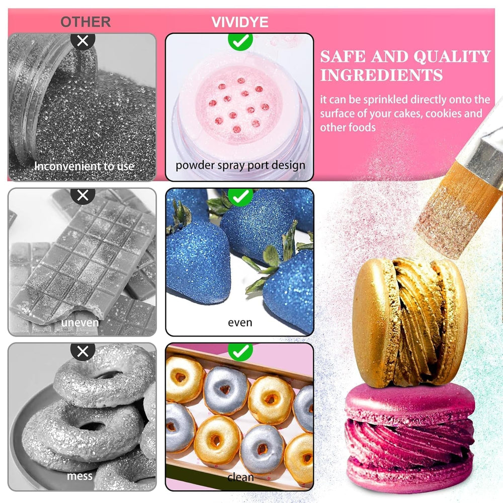 Paillettes comestibles - Poudre de paillettes comestibles 4 couleurs, poudre de paillettes pour boissons, aliments, gâteaux - Poudre colorante alimentaire métallique comestible pour cocktails, vin - 5G / bouteille