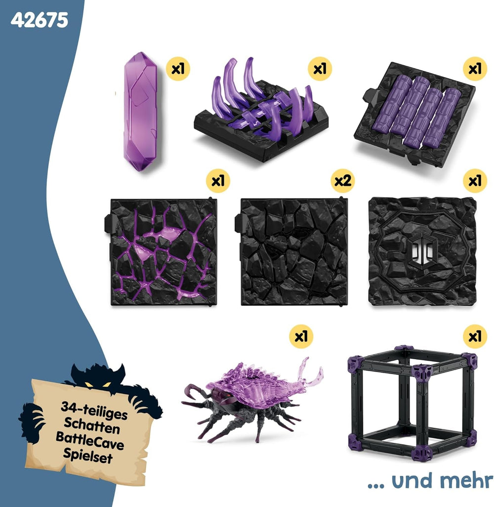SCHLEICH ELDRADOR Creatures | Battle CAVE Schattenassel 42675 | Set aus ELDRADOR Battle Cave mit Monster und Schattenkristall | Battle Caves zur Arena stapelbar | Spielzeug ab 7 Jahren | 34 Teile