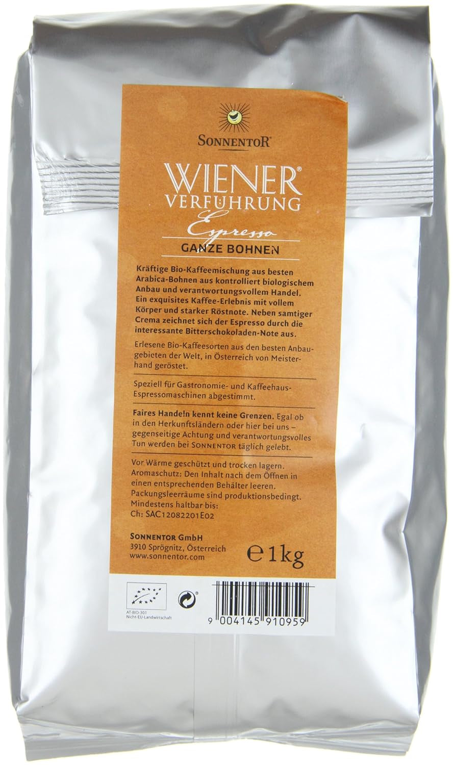 Espresso boabe întregi Viennese Seduction Premium blend, 1 pachet (1 x 1 kg) - Organic