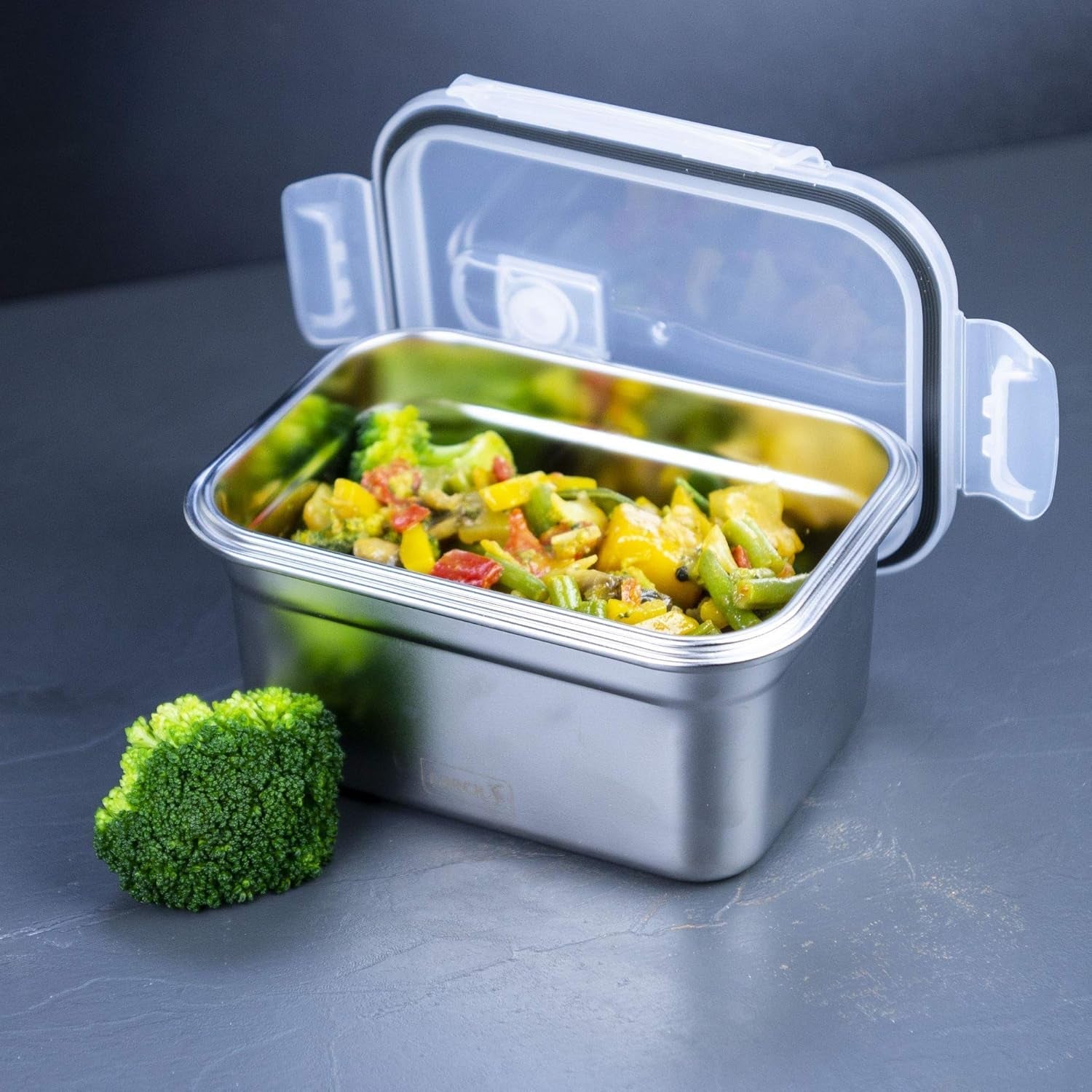 Lurch 240895 Boîte à lunch Boîte de sécurité/stockage en acier inoxydable de haute qualité avec couvercle en plastique sans BPA 2000 ml Boîtes de conservation alimentaires transparentes Naty Shop