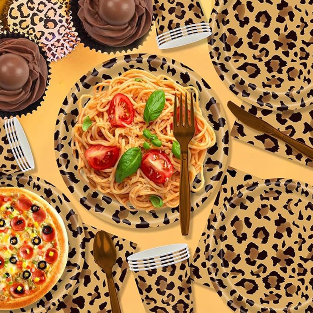 Motif léopard Party Geschirr Kindergeburtstag Deko Geburtstag Party Geschirr Dschungel Pappteller Becher Servietten Babyparty Tischdeko Set