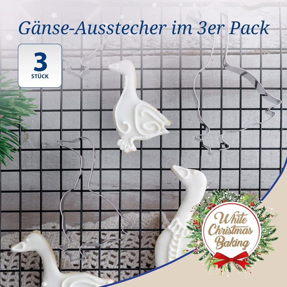Dr. Oetker Lot de 3 emporte-pièces en forme d'oie - Emporte-pièces de Noël blancs - Emporte-pièces de Noël en acier inoxydable