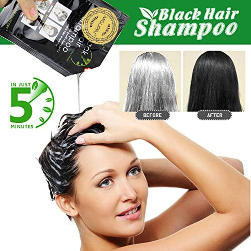 Ingrédients naturels Shampoing instantané pour teinture capillaire noire, teinture semi-permanente pour cheveux noirs, facile à utiliser, longue durée, ingrédients naturels (10 pièces, noir) Naty Shop Hair Dye