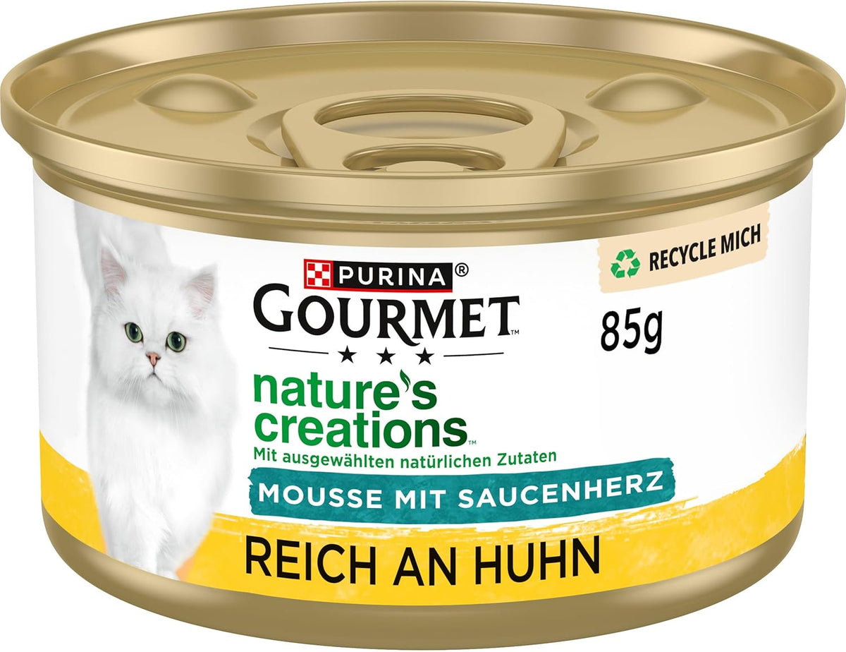 Gourmet Nature's Creations Heart Sauce Mousse Nourriture humide pour chat, riche en poulet, paquet de 12 (12 x 85 g)