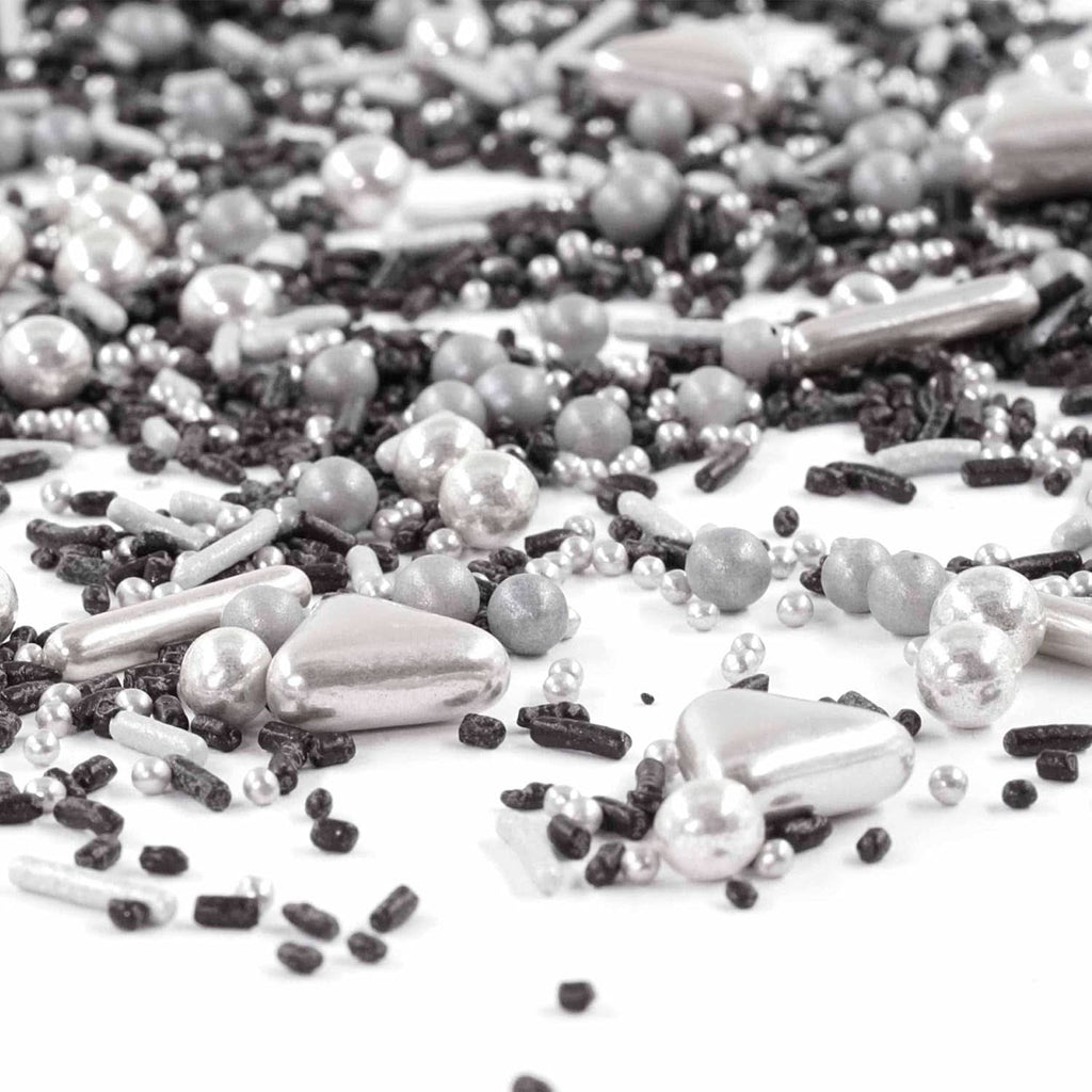 Streusel Glück Black Beauty, Mix Sprinkles Argintiu - Negru, 90 grame Sprinkles Naty Shop