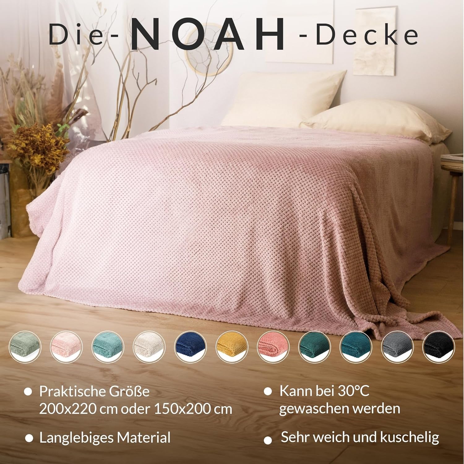Couvre-lit HOMLA Noah 220 X 240 Cm - couvre-lit canapé couverture confortable - moelleux et doux - gris polyester Lits et couvertures Besuche den HOMLA-Store