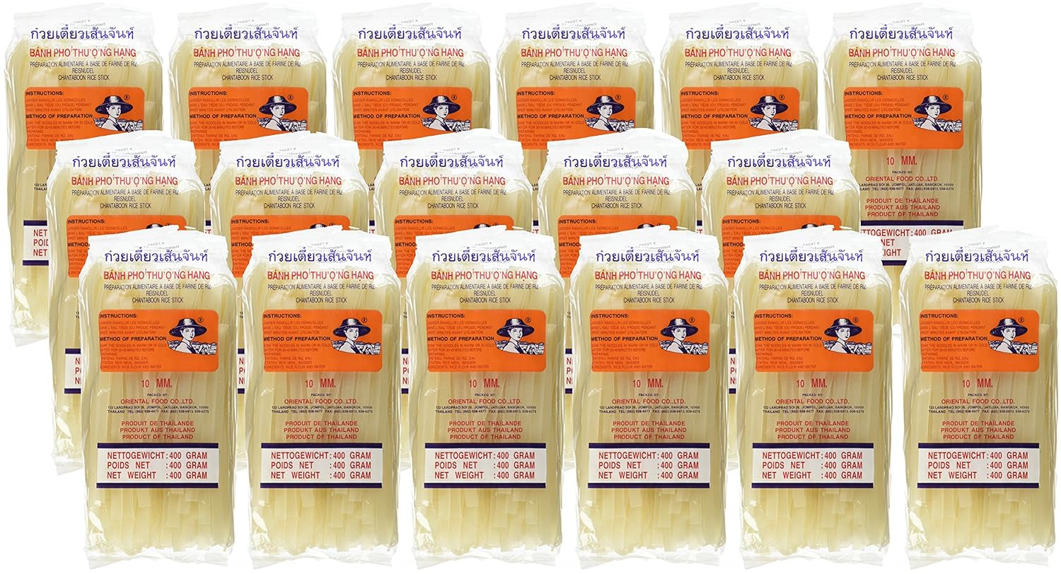 Nouilles de riz - Thaïlandaises, nouilles de riz de 10 mm de large, à base de farine de riz - 17 x 400 g