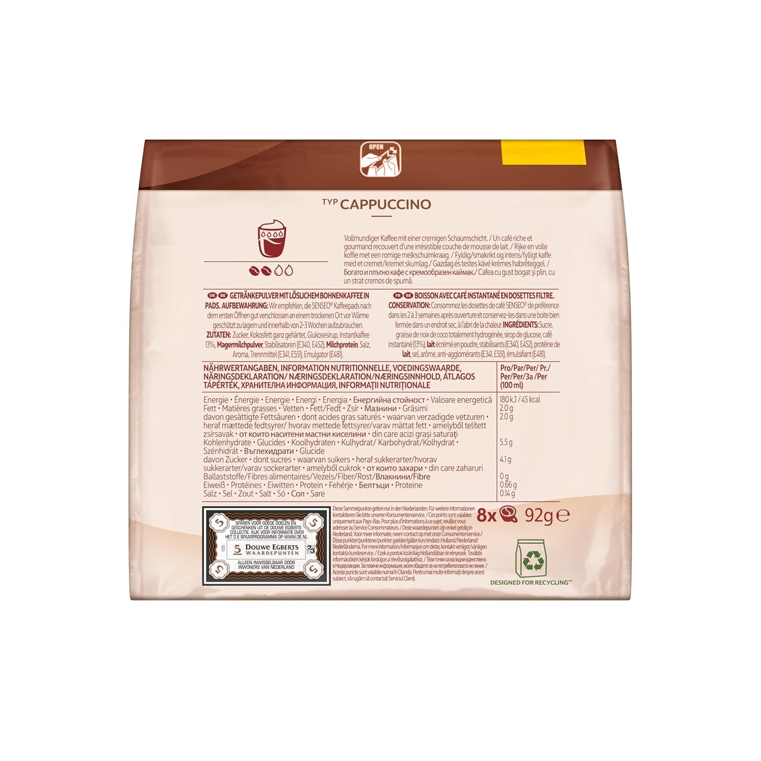 Senseo Pads Cappuccino, 10 x 8 Getränke, 80 Kaffeepads