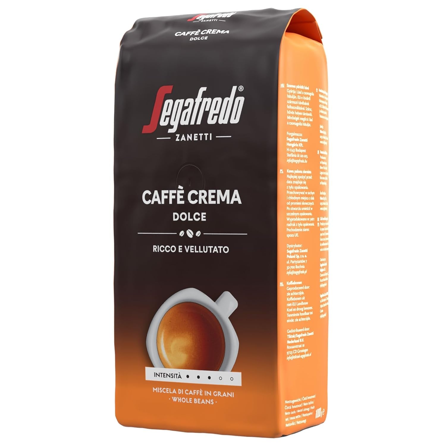 Segafredo Zanetti Caffè Crema Dolce - Grains entiers (paquet de 1 kg) - Convient pour Caffè Crema - Grains de café torréfiés légèrement à moyennement au goût doux et équilibré (paquet de 2)