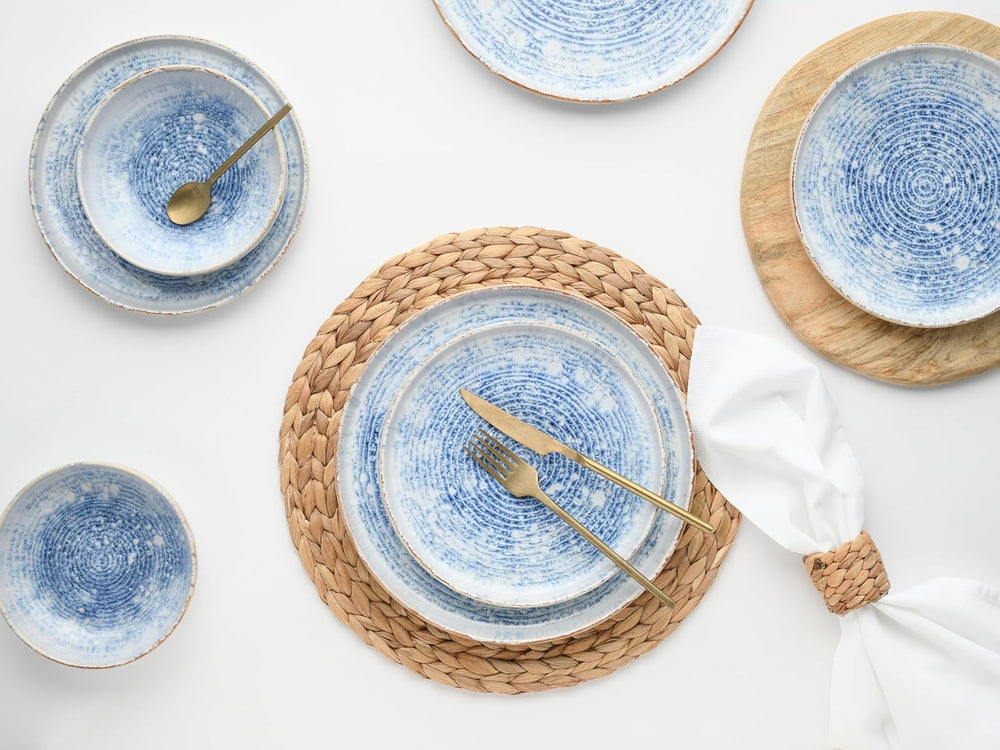 CreaTable, 21652, série Uno Mykonos, service de table 12 pièces, service d'assiettes en porcelaine, passe au lave-vaisselle et au micro-ondes, fabriqué au Portugal