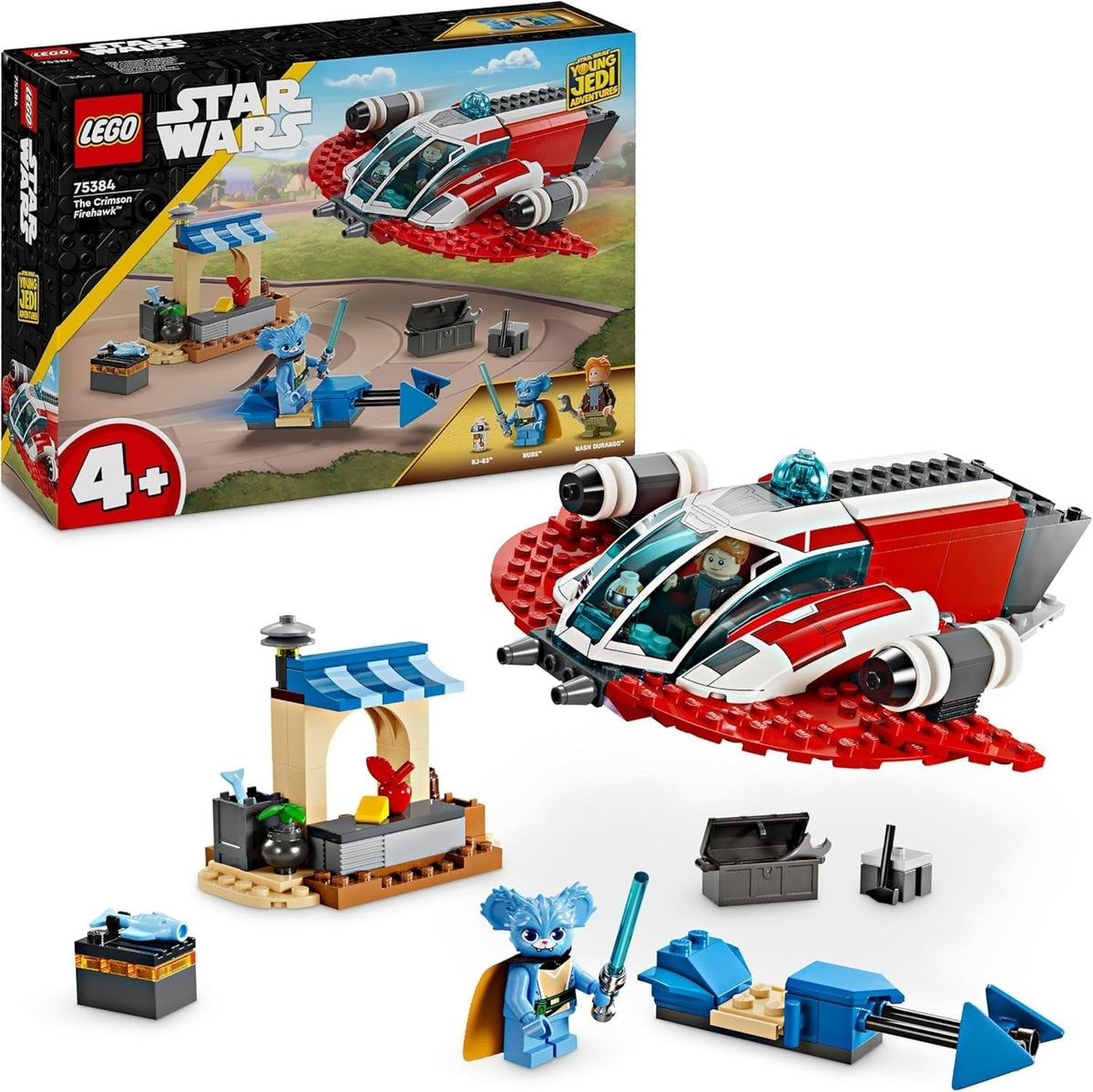 LEGO Star Wars : Les aventures du jeune Jedi Crimson Firehawk, coffret de démarrage pour enfants avec vaisseau spatial à construire, vélo rapide et 3 figurines, cadeau pour garçons et filles de 4 ans 75384 Ensembles de construction Besuche den LEGO-Store Single