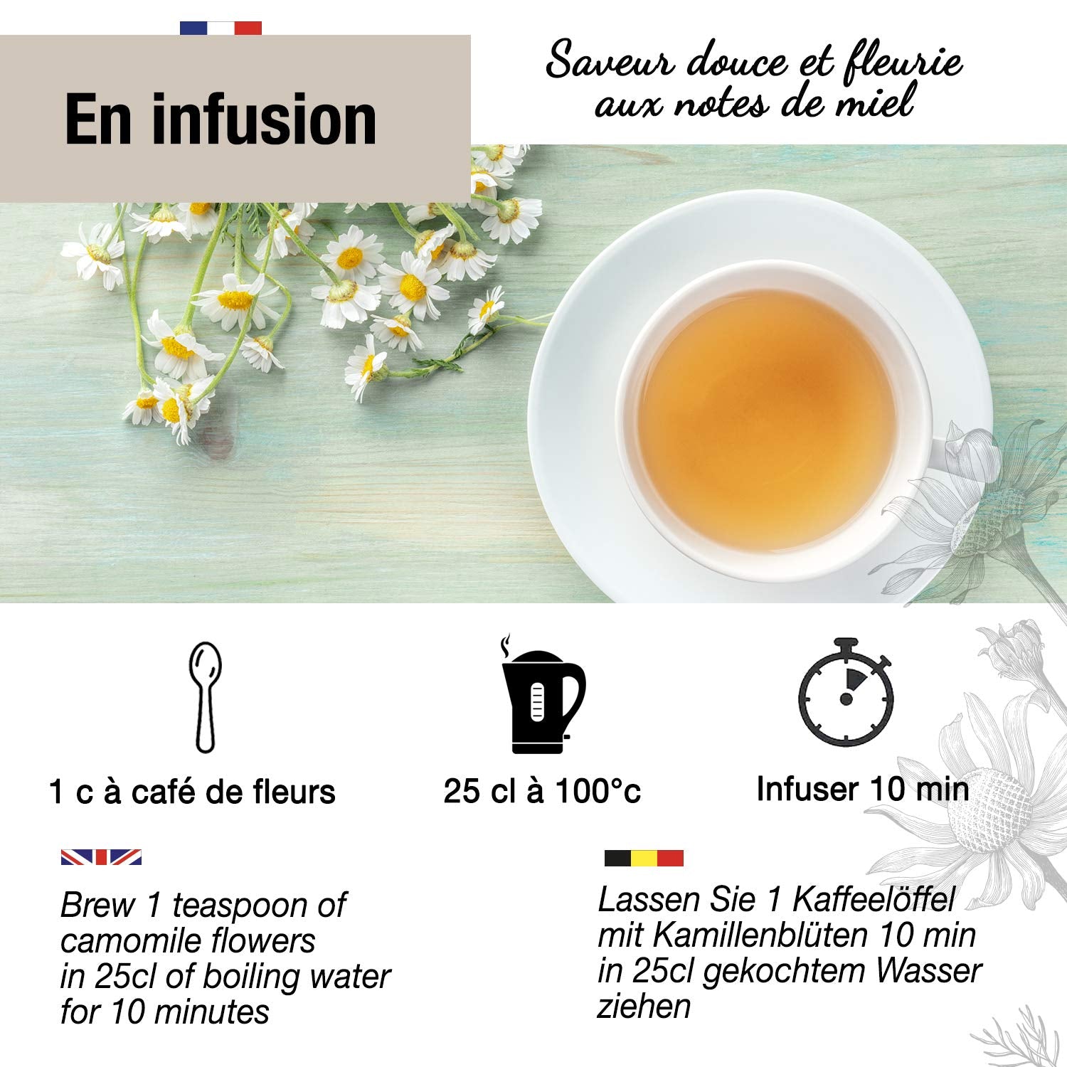 ORIGEENS Thé aux Fleurs de Camomille Bio d'Europe, 100 g | Thé en feuilles, thé biologique pour le sommeil et la digestion | Camomille allemande | Certifié et emballé en Allemagne