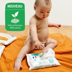 Lingettes humides bébé à l'eau - sans parfum ni allergène - 9 pièces - peaux normales et sensibles - nettoie et apaise - fibres 100% naturelles - fabriquées en France - 522 lingettes