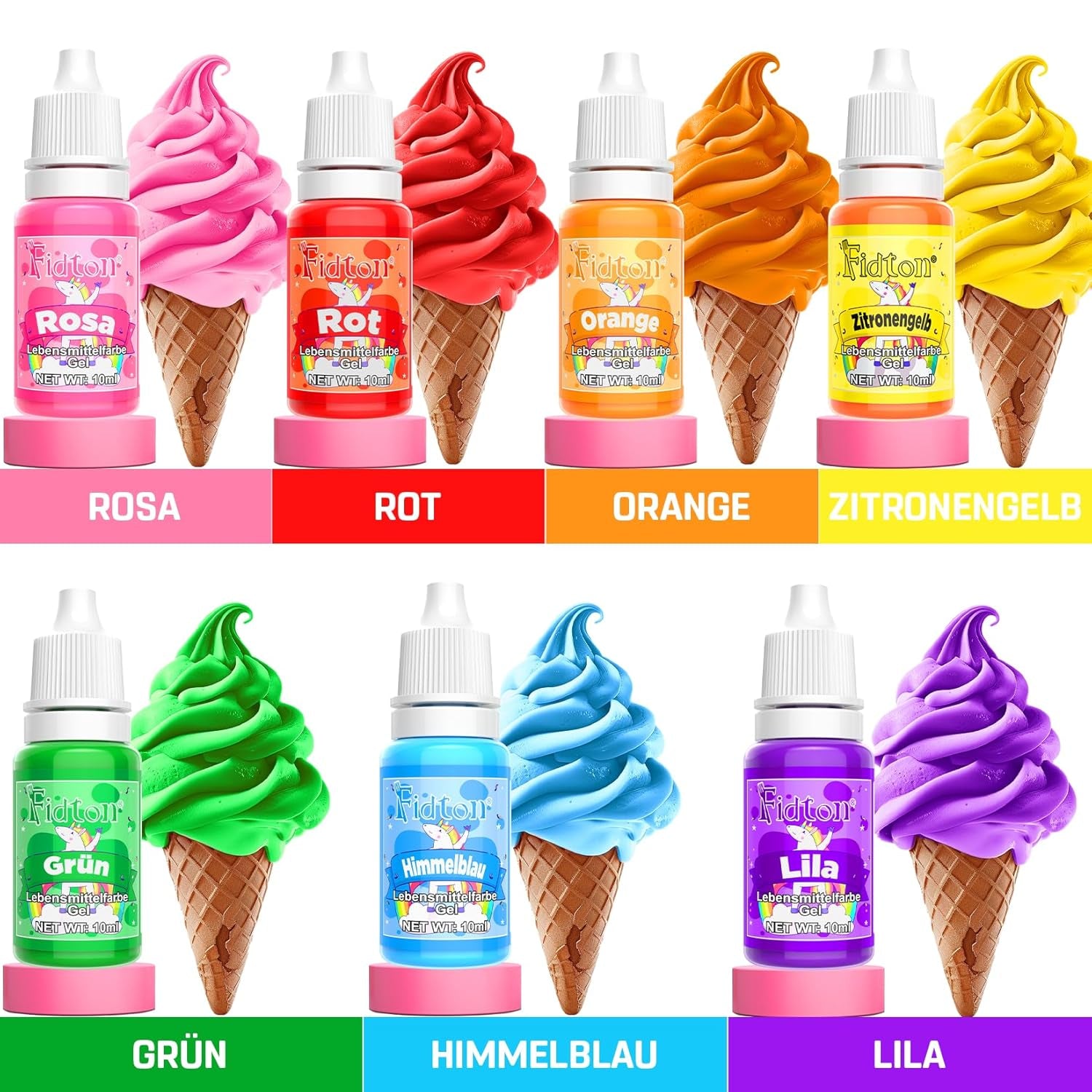 Colorant alimentaire en gel - Fidton 7 couleurs colorant alimentaire hautement concentré, décorations de gâteaux fondants comestibles, colorant alimentaire pour œufs, beignets, macarons - 10 ml