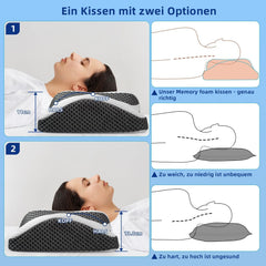 Oreiller orthopédique, oreiller cervical ergonomique, oreiller de tête, oreiller original en mousse à mémoire de forme pour les côtés, le dos et le ventre, oreiller de soutien du cou pour hommes, femmes (67,3 x 38,2 x 13,8/3 cm) Oreillers orthopédiques cervicaux Naty Shop