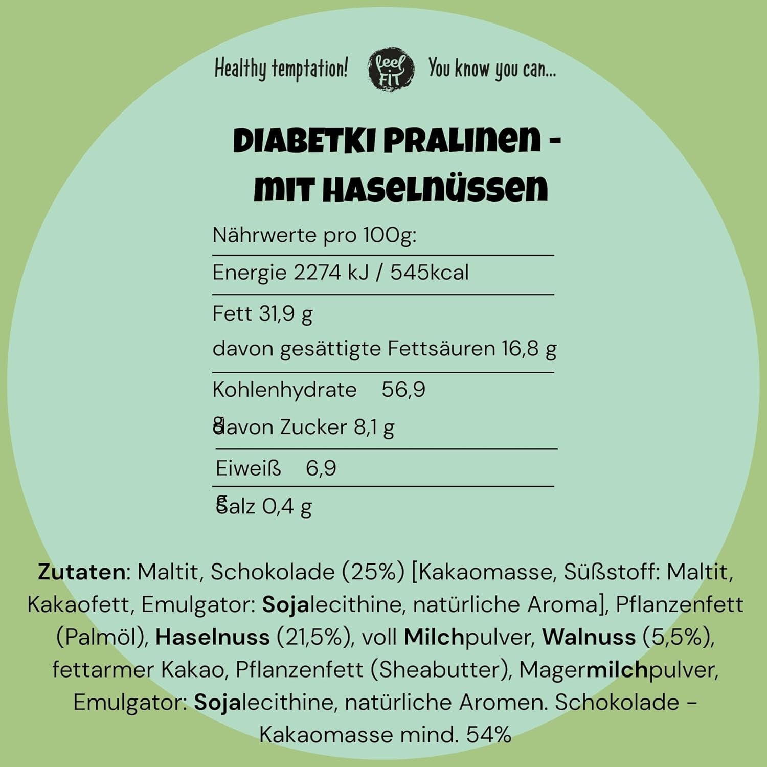 Pralines aux noisettes DIABETKI, chocolat sans sucre, délicieuses douceurs pour consommateurs conscients et diabétiques, snacks sans gluten et végétariens 100g