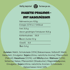 Pralines aux noisettes DIABETKI, chocolat sans sucre, délicieuses douceurs pour consommateurs conscients et diabétiques, snacks sans gluten et végétariens 100g